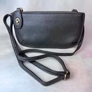 Joy Susan Dark Grey Vegan Leather Mini Crossbody Wristlet Clutch Purse